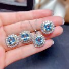 Striking Blue Topaz with Crystal Adjustable Ring, Pendant, Earrings, Chain Set