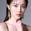 Shiny Long Rhinestone & Pearl Peacock Hook Earrings