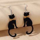 Beautiful Fashion Bohemian Black Cat with Gold Bow Tie Lucite Dangle Earrings Beautiful Fashion Bohemian Black Cat with Gold Bow Tie Lucite Dangle Earrings