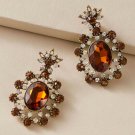 Beautiful Fashion Huge Antique Brown & Clear Crystal Earrings