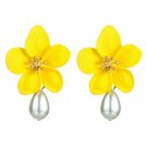 Beautiful Fashion Yellow Flower & White Pearl Earrings