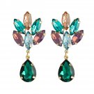 Beautiful Multilayer Modern Trend Flower Drop Shape Crystal Earrings-Green