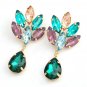 Beautiful Multilayer Modern Trend Flower Drop Shape Crystal Earrings-Green