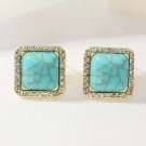 Beautiful Fashion Charming Turquoise & CZ Square Earrings - Blue