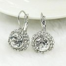 Classic "Hot Moon River" Silver Tone Leverback Clear Crystal Earrings