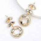 Beautiful Flower With Leaves Fashion Golden/Gray Color Crystal Dangle Earrings
