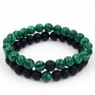 Unique Natural Energy Stone Malachite & Black Stone 2 Row Bracelet Unique Natural Energy Stone Malachite & Black Stone 2 Row Bracelet
