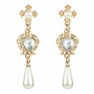 Beautiful Fashion Antique Clear Sweetheart With Pearls Dangle Earrings
