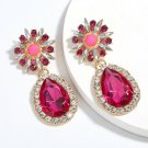 Stunning Huge Retro Star & Teardrop Hot Pink & Clear Color Crystal Earrings