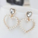 Beautiful Sweet Pearl Heart With Small Clear Crystal Heart Earrings
