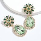 Stunning Huge Retro Star & Teardrop Green & Clear Color Crystal Earrings