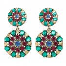 Massive Aztec Mayan Ethnic Round Shape Green Color Crystal Earrings Massive Aztec Mayan Ethnic Round Shape Green Color Crystal Earrings