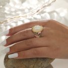 Unique & Beautiful Oval Opal Ring With CZ & Flowers Around Center Stone-Size 7 Unique & Beautiful Oval Opal Ring With CZ & Flowers Around Center Stone-Size 7