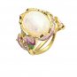 Unique & Beautiful Oval Opal Ring With CZ & Flowers Around Center Stone-Size 7