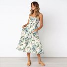 2021 Stunning Fun Summer Sexy Women Dress White & Leaves Print Size L/XL