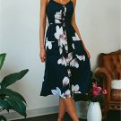 2021 Stunning Fun Summer Sexy Women Dress Blue & Flowers Print Size L/XL 2021 Stunning Fun Summer Sexy Women Dress Blue & Flowers Print Size L/XL