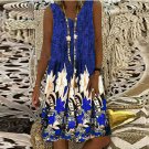 XL Size-2021 Retro Bohemian Dress Vneck Comfy Summer Casual Blue Flower Print XL Size-2021 Retro Bohemian Dress Vneck Comfy Summer Casual Blue Flower Print