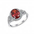 925 STERLING SILVER HALO STYLE RUBY COLOR & CLEAR CZ RING