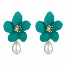 Beautiful Fashion Sea Green Flower & White Pearl Earrings