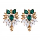 Awesome Upscale Green & White Tree Leaves European Crystal Earrings