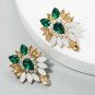Awesome Upscale Green & White Tree Leaves European Crystal Earrings