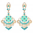 Spectacular Bold Retro Design Light Blue Color Dangle Earrings