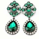 Stunning Vintage Bold Design Green & Clear Color Crystal Earrings Stunning Vintage Bold Design Green & Clear Color Crystal Earrings