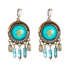 Beautiful Retro Gold Dust Shield With Tassel Original Design Sea Green Earring