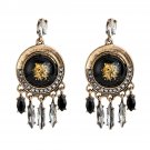 Beautiful Retro Gold Dust Shield With Tassel Original Design Black Earring Beautiful Retro Gold Dust Shield With Tassel Original Design Black Earring