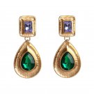Beautiful Fashion Retro Pear Shape Purple & Green Crystal Earrings