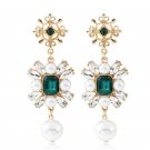 Magnificent Vintage Green & Clear Crystal With Pearls Bows Dangle Earrings Magnificent Vintage Green & Clear Crystal With Pearls Bows Dangle Earrings
