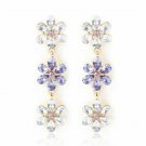 Magnificent Vintage Purple & Clear Crystal 3 Flowers Dangle Earrings