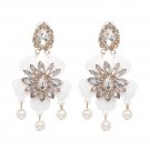 Impressive Large Magical Retro White Flower With CZ & Pearls Earrings Impressive Large Magical Retro White Flower With CZ & Pearls Earrings