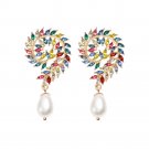 Super Swirl Rainbow Color Crystal With Pearl Earrings