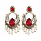Magnificent Bohemian Design Red Color Crystal With Pearl Tassel Earrings