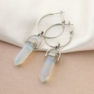 Retro Moonstone Hexagonal Pillar Pendant Silver Tone Earrings