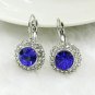 Classic "Hot Moon River" Silver Tone Leverback Blue Crystal Earrings