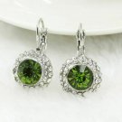 Classic "Hot Moon River" Silver Tone Leverback Green Crystal Earrings