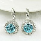 Classic "Hot Moon River" Silver Tone Leverback Sky Blue Crystal Earrings