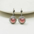 Classic "Hot Moon River" Silver Tone Leverback Pink Crystal Earrings