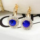 Classic "Hot Moon River" Golden Tone Leverback Blue Crystal Earrings
