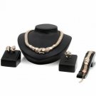 Rhinestone Gold Plated Necklace, Bracelet, Earring & Ring Set