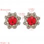 Classic Gold Tone Stud Round Red Crystal With Clear CZ Earrings