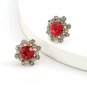 Classic Gold Tone Stud Round Red Crystal With Clear CZ Earrings