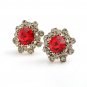 Classic Gold Tone Stud Round Red Crystal With Clear CZ Earrings