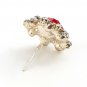 Classic Gold Tone Stud Round Red Crystal With Clear CZ Earrings