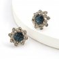 Classic Gold Tone Stud Round Blue Crystal With Clear CZ Earrings