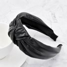Hot Fluorescent Black Color Knotted Turban Pu Fabric Wide Headband