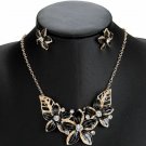 Exotic Flower Necklace & Earrings Set Black with Clear Crystals Exotic Flower Necklace & Earrings Set Black with Clear Crystals
