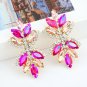 Stunning & Beautiful Double Flowers Rose/Red/Peach Color Crystal Long Earrings